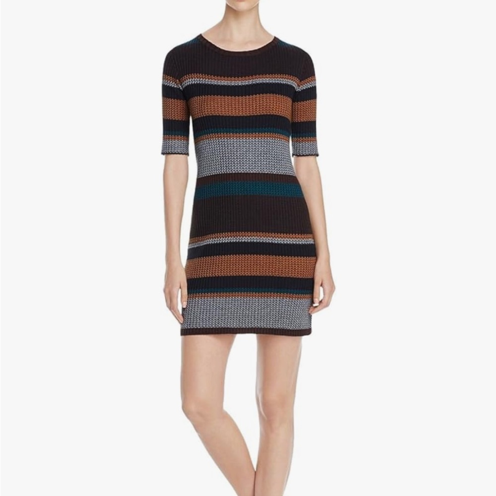 Sanctuary Ribbed Knit Stripped Sheath Dress Black Brown Size XS